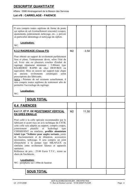 descriptif quantitatif lot 6 carrelage - faience - CommunautÃ© de ...