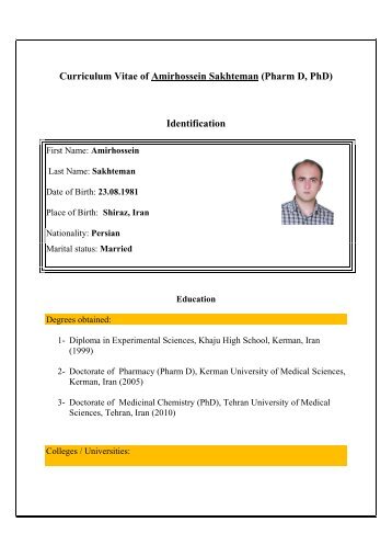 Curriculum Vitae of Amirhossein Sakhteman (Pharm D, PhD ...