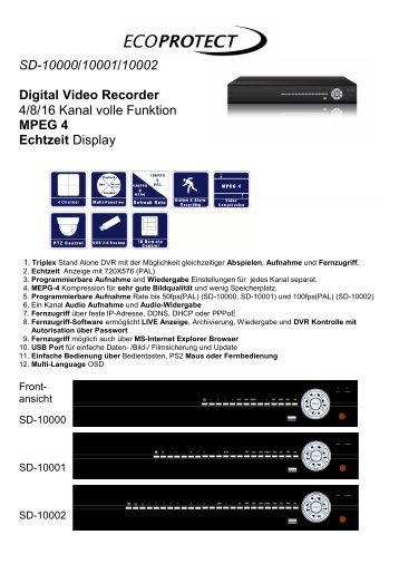 SD-10000/10001/10002 Digital Video Recorder 4/8/16 Kanal volle ...