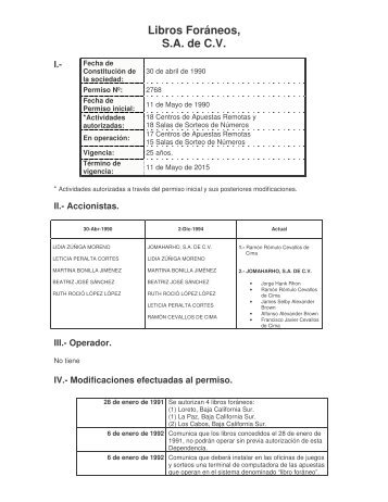 Libros Foráneos, S.A. de C.V. - Dirección General de Juegos y Sorteos