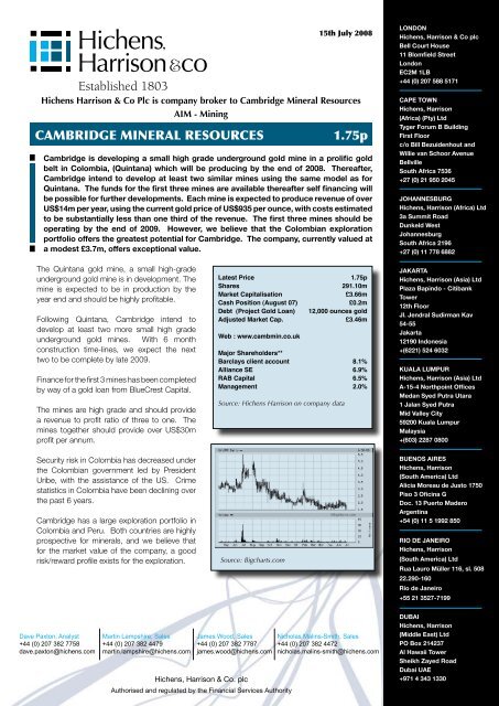 cambridge mineral resources 1.75p - Minesite