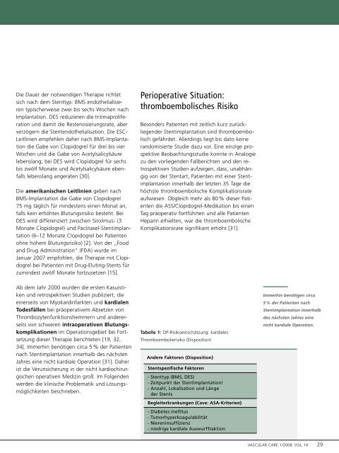 Perioperatives Management von Patienten unter ... - Vascularcare.de