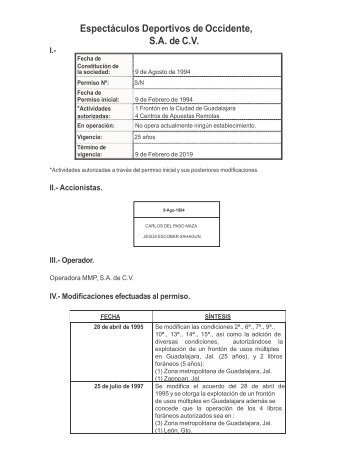 Espectáculos Deportivos de Occidente, S.A. de C.V.