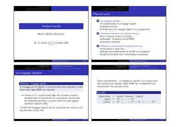 Analyse lexicale Plan du cours Les langages rÃƒÂ©guliers - LAMP