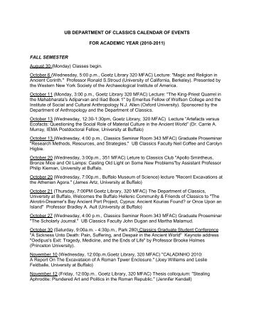 Classics Department 2010-2011 Academic Year Calendar of Events