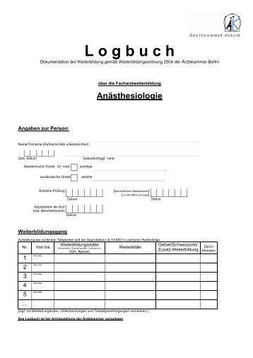 Logbuch FA AnÃ¤sthesiologie [PDF] - Ãrztekammer Berlin