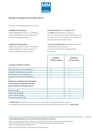 Messebau, Informationen fÃ¼r Aussteller, Seite 1/2 - Metallmesse ...