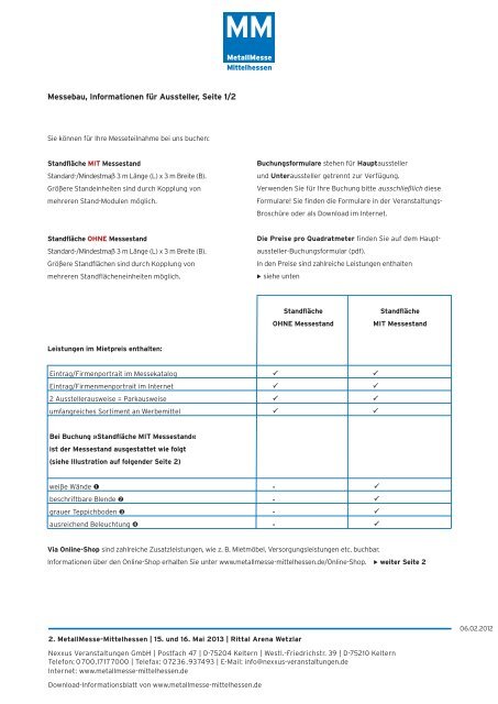 Messebau, Informationen fÃ¼r Aussteller, Seite 1/2 - Metallmesse ...