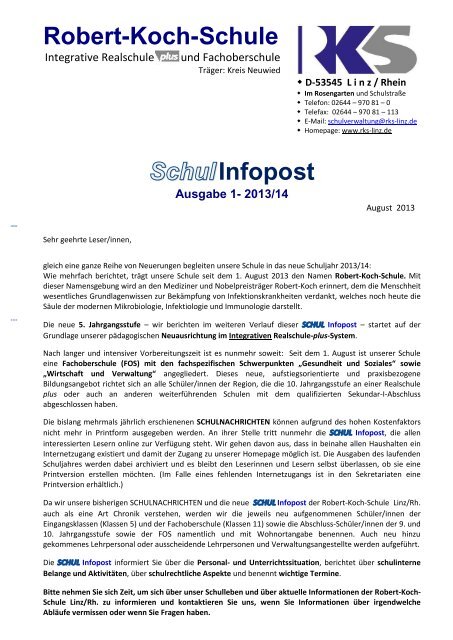Robert-Koch-Schule Infopost - Robert-Koch-Schule Linz am Rhein