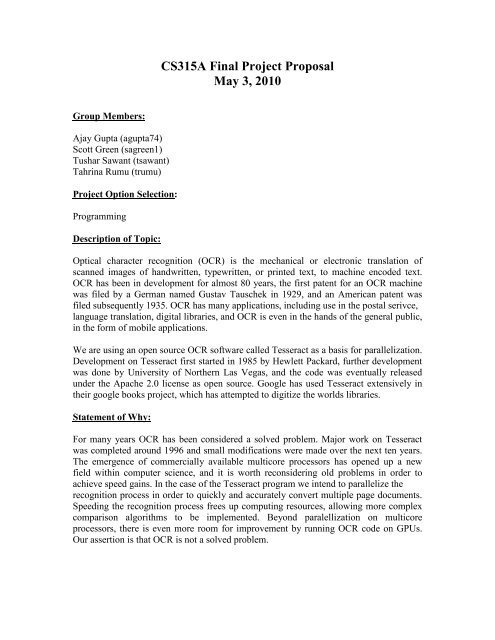 CS315A Final Project Proposal May 3, 2010 - Stanford PPL