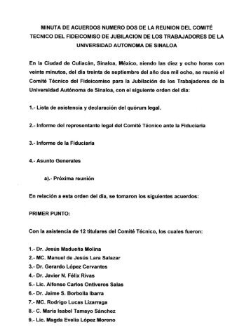 minuta de acuerdos numero dos de la reunion del comitÃ©