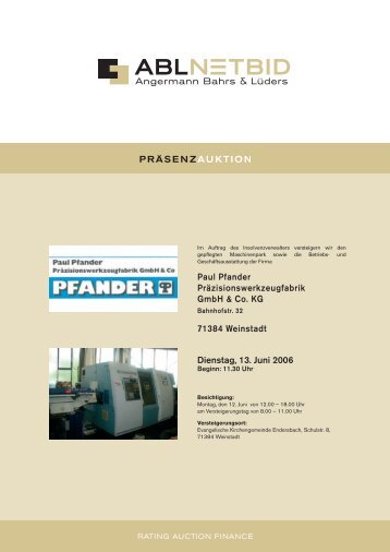 Paul Pfander Präzisionswerkzeugfabrik GmbH & Co. KG ... - NetBid