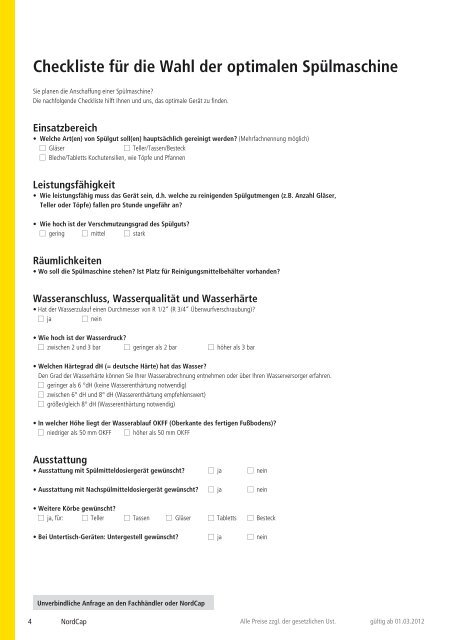 NordCap Spültechnik - Gesamtprogramm 2012/ 13 - Profitechnik für ...