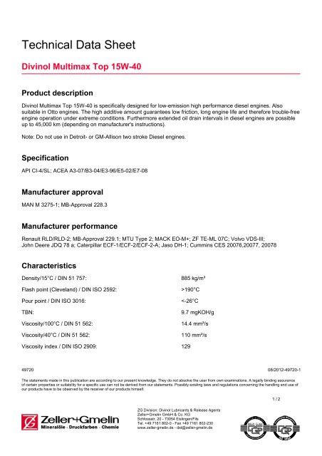 Technical Data Sheet - Zeller+Gmelin GmbH