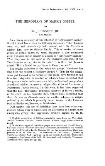THE HERODIANS OF MARK'S GOSPEL BY W. J. ... - Historia Antigua
