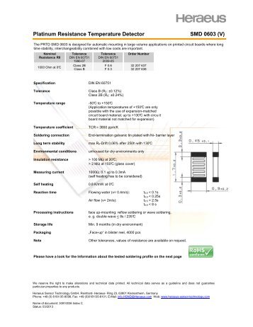 Platinum Resistance Temperature Detector SMD 0603 (V) - Heraeus ...