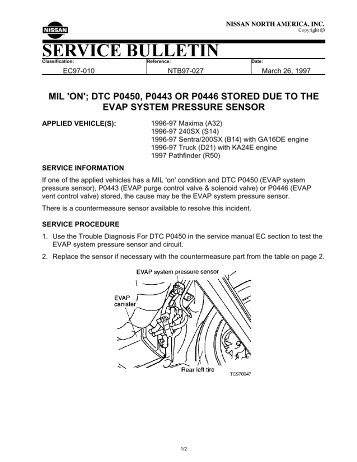 mil 'on'; dtc p0450, p0443 or p0446 stored due to the evap ... - Lyberty