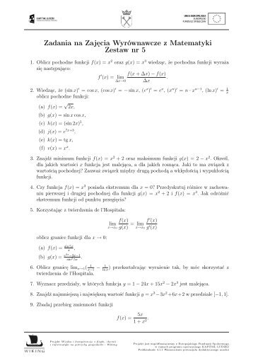 Zadania na ZajÄcia WyrÃ³wnawcze z Matematyki Zestaw nr 5