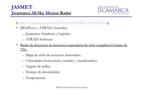 JASMET - Radio Observatorio de Jicamarca