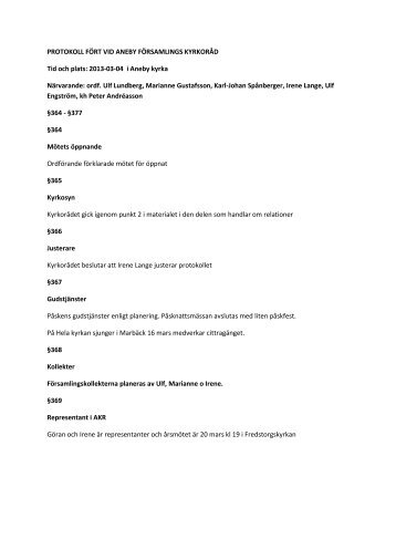 PROTOKOLL FÃRT VID ANEBY FÃRSAMLINGS KYRKORÃD Tid ...
