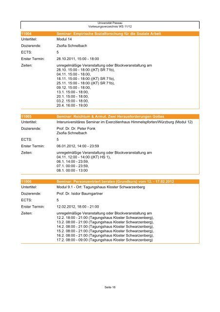 Vorlesungsverzeichnis - Universität Passau
