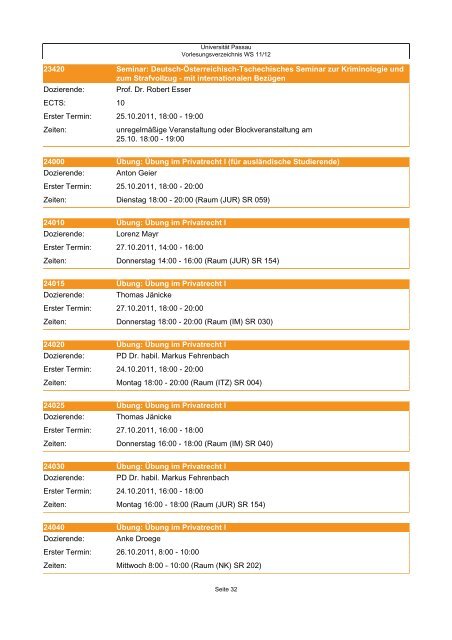 Vorlesungsverzeichnis - Universität Passau