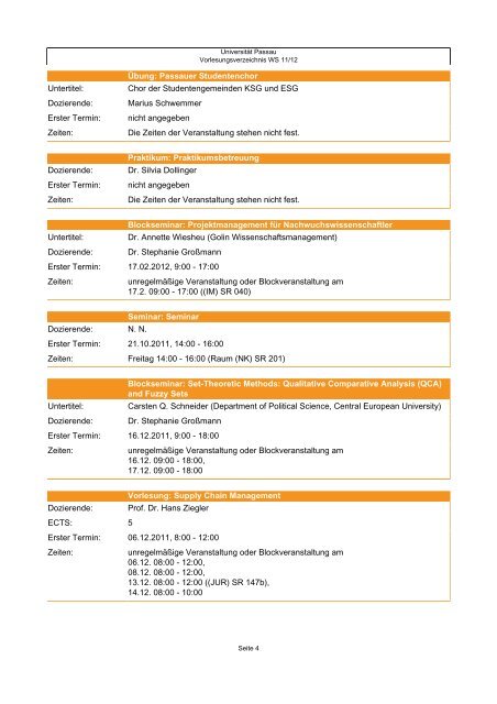 Vorlesungsverzeichnis - Universität Passau