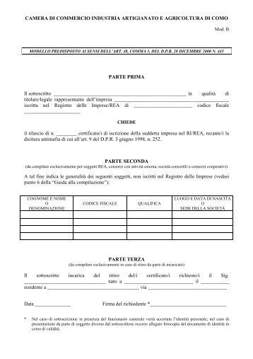 modello predisposto ai sensi dell'art - Camera di Commercio