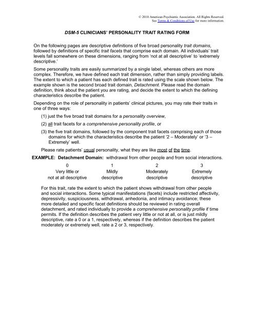 DSM-5 CLINICIANS' PERSONALITY TRAIT RATING FORM On the ...