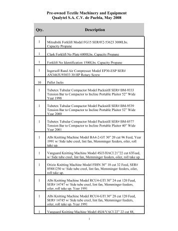 Pre-owned Textile Machinery and Equipment Qualytel S.A. C.V. de ...