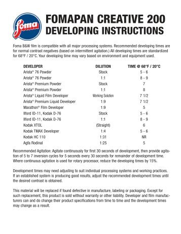 fomapan creative 200 developing instructions