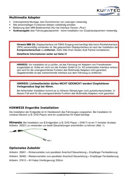 Installationshinweise Multimedia Adapter Audi - IMA-Box