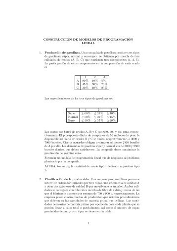 CONSTRUCCIÂ´ON DE MODELOS DE PROGRAMACIÂ´ON LINEAL 1 ...