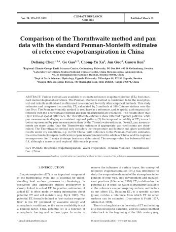 Comparison of the Thornthwaite method and pan data with the ...