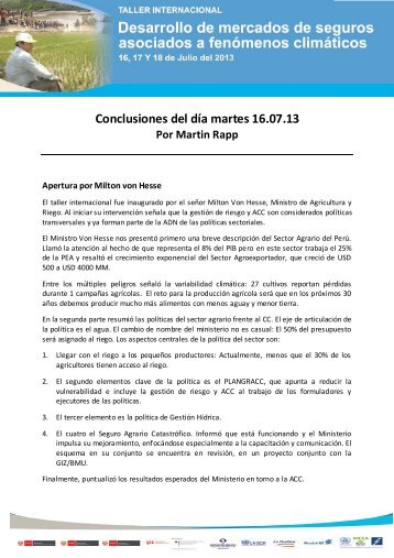 Conclusiones del día martes 16.07.13 - Proyecto de Seguros para la ...