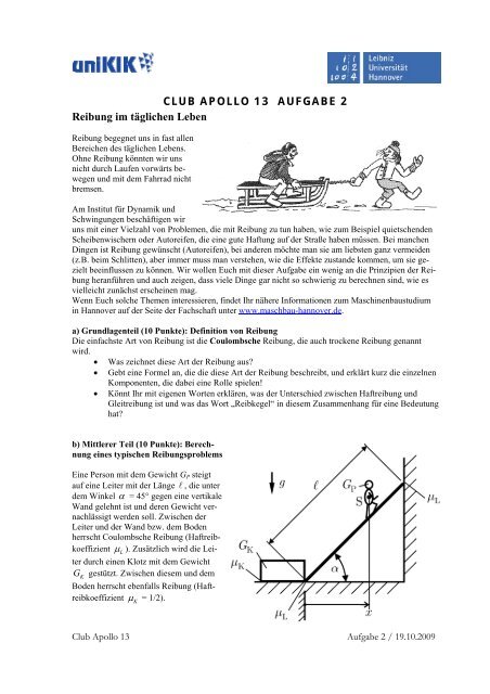 CLUB APOLLO 13 AUFGABE 2 Reibung im täglichen Leben - uniKIK
