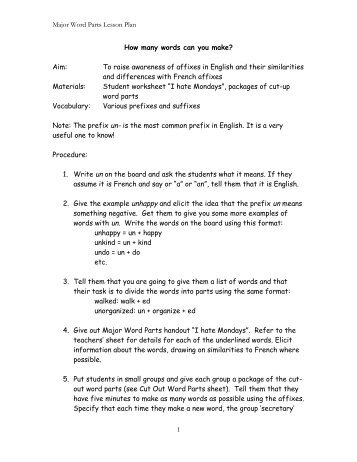 Major Word Parts Lesson Plan 1 How many words can you make ...