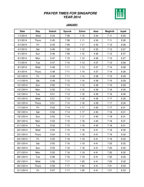 Prayer Timetable 2014