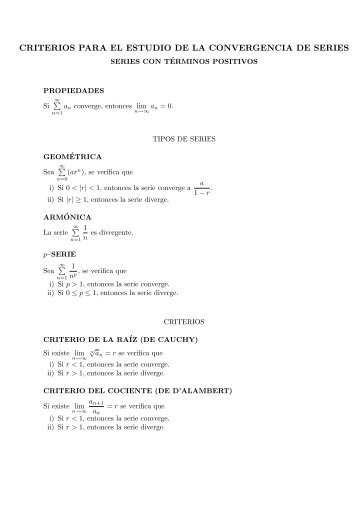 CRITERIOS PARA EL ESTUDIO DE LA CONVERGENCIA DE SERIES
