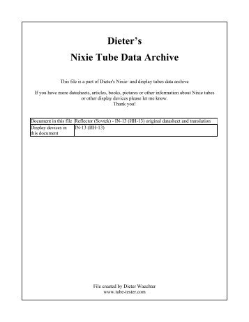 Dieter's Nixie Tube Data Archive - Tube-Tester