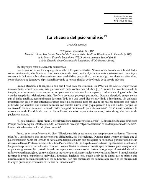 La eficacia del PsicoanÃ¡lisis (Graciela Brodsky) - contrasentido