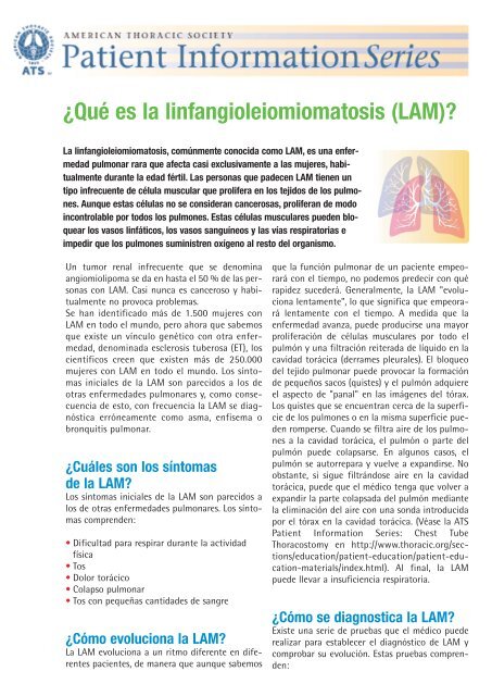 A Qua C Es La Linfangioleiomiomatosis Patient Education Ats Par