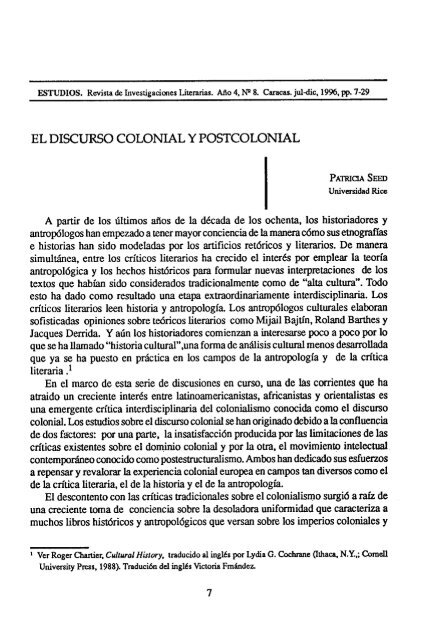 el discurso colonial y postcolonial - Estudios â Revista de ...