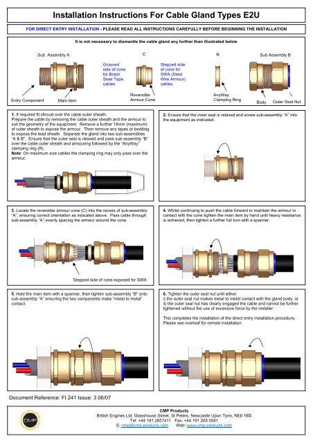 Installation Instructions For Cable Gland Types E2u Cmp Products