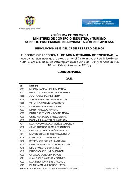república de colombia ministerio de comercio, industria y turismo ...