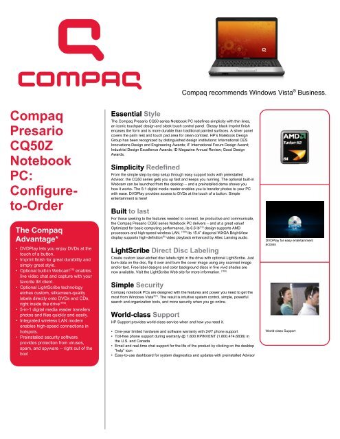 Compaq Presario Data Sheet