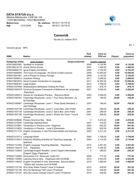 Cenovnik - Data Status