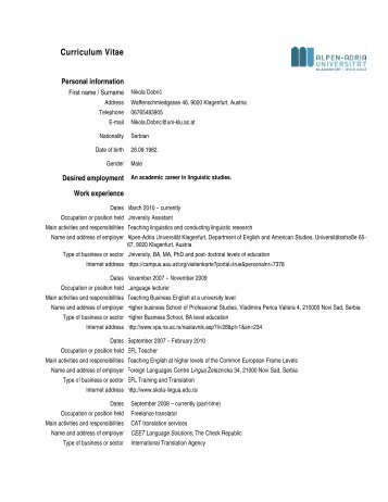 Academic CV - UniversitÃ¤t Klagenfurt