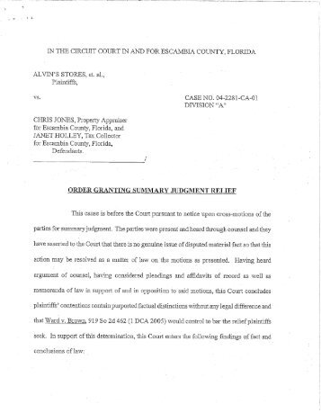 Order Granting Summary Judgment Relief - Pensacola Beach Tax Suit