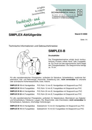 SIMPLEX-Abfüllgeräte SIMPLEX-B